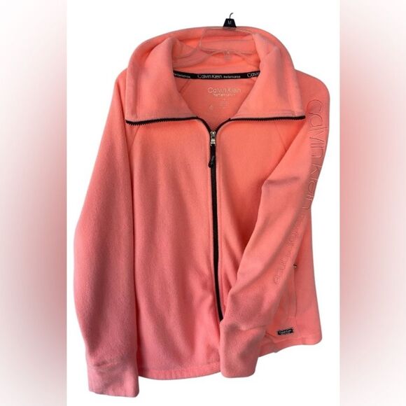 Calvin Klein Neon Peach Zip-Up Jacket Stand-Up Collar Perfect‎ for Spring! GUC - Picture 1 of 11
